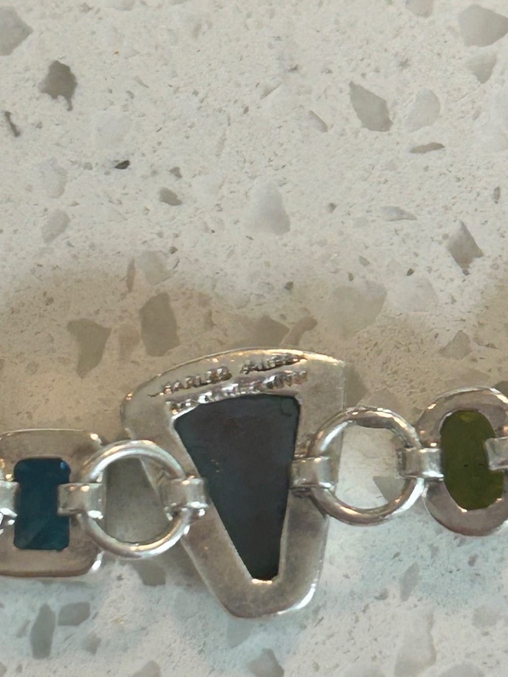 Sterling Silver Semi Precious Stone Bracelet Blue Topaz, Peridot,Citrine & Druzy - Picture 5 of 7